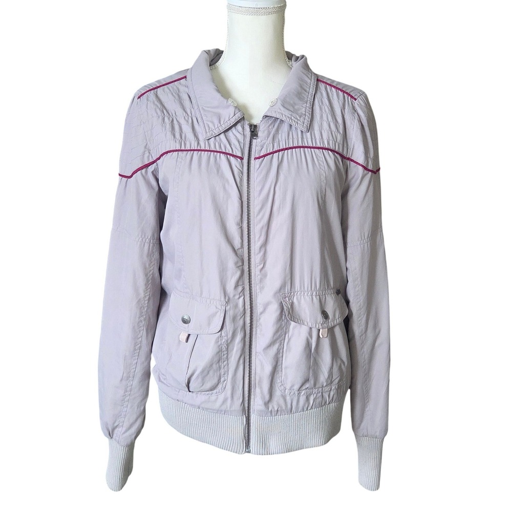 Vintage Roxy Light Grey Lightweight Track Jacket Pink Trim Gorpcore Blokette L